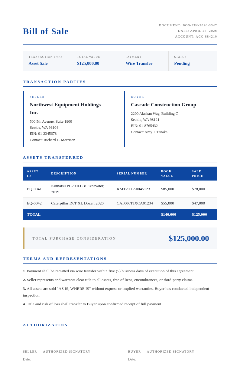 Financial Statement Bill Of Sale